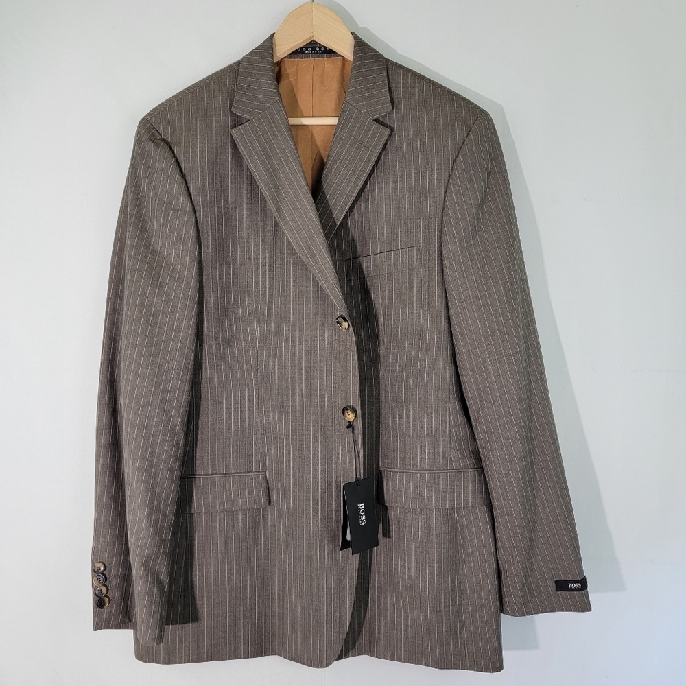 NWT HUGO BOSS Scorsese Movie US Men Blazer 44R Gray Pinstripe 100% Virgin Wool